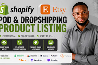 upload printify printful pod products and create shopify etsy listings