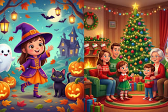 illustrate your halloween and christmas children book