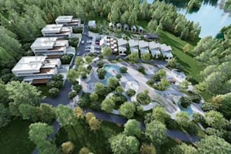 design 3d resort landscape masterplan site plan rendering aerial visualization