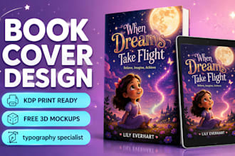 design children book cover illustration and 3d book mockup