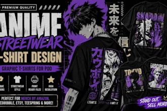 do merch by amazon anime streetwear tshirt graphic t shirt design
