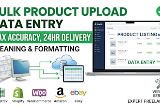 do ecommerce product upload, data formatting, and file conversion