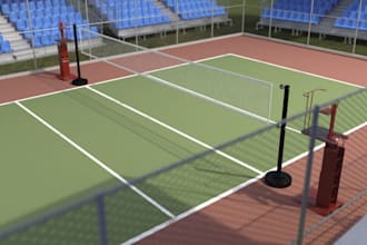 design 3d padel court, pickle ball badminton sport facility with 3d rendering