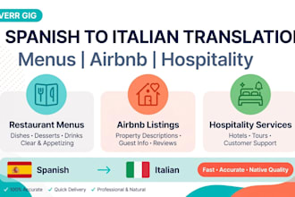 translate your restaurant menu and airbnb listing from spanish to italian