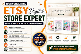 design etsy digital products, setup etsy shop with digital planners and etsy seo
