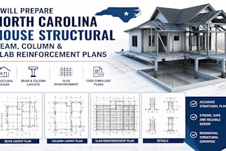 prepare north carolina house structural beam column and slab reinforcement plan
