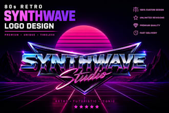 make 80s 90s retro vintage chrome neon futuristic synthwave logo