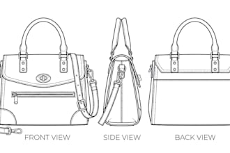 design custom bag sketch, handbag design and technical drawing