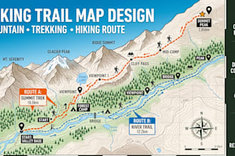 design hiking trail map, mountain trail map, trekking map and hiking route map