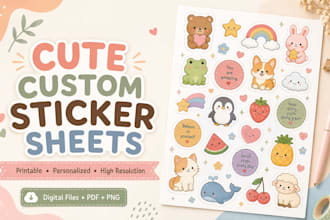 design a cute customized printable sticker sheet