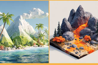 design low poly unity 3d model and environment for the game