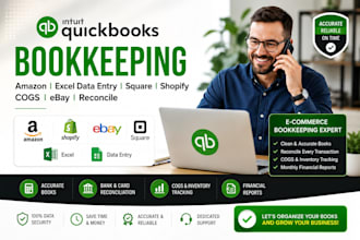 quickbooks bookeeping amazon excel data entry square shopify cogs ebay reconcile