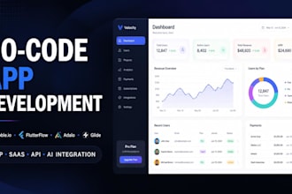 develop no code app or web app with bubble io, adalo, glide or flutterflow, n8n