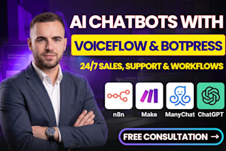 build advanced ai chatbot using voiceflow, botpress, manychat, n8n