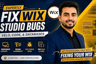 fix wix studio website bugs, wix velo, wix code, and wix databases