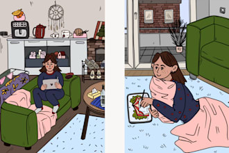 draw lifestyle illustrations in lofi roomcore aesthetic