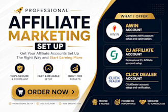 create and set up your awin,cj affilate, and clickdealer
