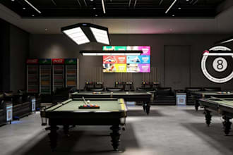 innovative commercial pool hall,billiard lounge,sport bar interior,game room