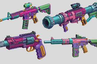 design custom minecaft weapon models, fps guns, in blockbench for server and mod