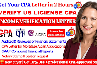 verified US CPA letter, comfort letter, income verification as licensed CPA
