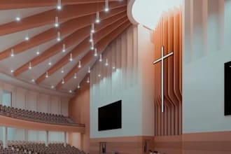 design church interior and exterior with animations