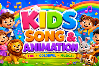 create a fun colorful kids song, lyrics video, kids animation, lullabies, singer