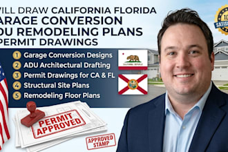 draw california florida garage conversion adu remodeling plans