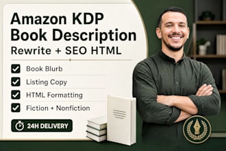 rewrite your amazon KDP book description for SEO, HTML and copy