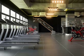 create 3d interior gym design, fitness center, gym pilates, yoga, 3d visuali