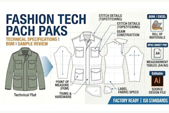 design a production ready clothing tech pack and flat sketch