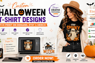 create custom halloween tshirt designs for print on demand etsy and merch