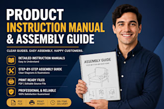 design product instruction manual, assembly guide and technical illustration