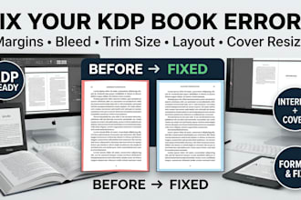 fix KDP formatting errors, margins, bleed and layout issues for book publishing