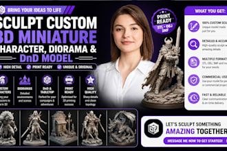 sculpt custom 3d miniature, character, diorama and dnd model