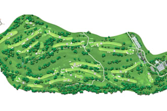 design a professional custom golf course map in vector format for print