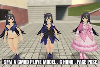 create custom gmod player model for garrys mod, sfm model with c hand, face pose