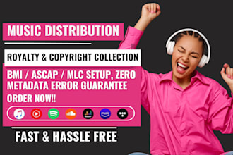 handle music distribution, royalty collection , bmi and copyright registration,