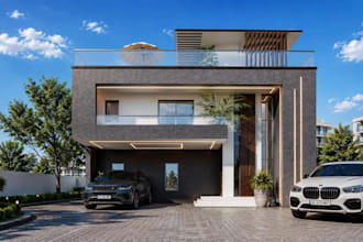 photorealistic penthouse exterior 3d rendering, architect elevation design,video