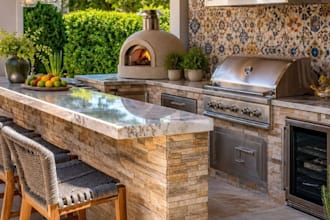 design 3d outdoor kitchen, patio kitchen and backyard BBQ