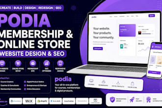 create build podia membership online store website design redesign and SEO