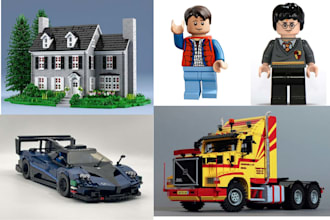 design 3d lego design set, moc, lego technic bike, car, ship, with instruction