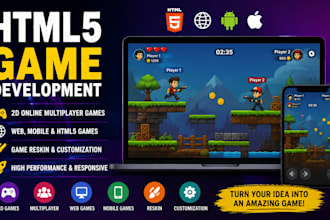 do html5 game, 2d online muitiplayer games, reskin for web, mobile, HTML5