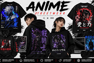 create custom anime t shirt design streetwear graphic merch by amazon t shirt