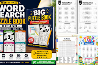 kdp kids word search puzzle book design, sudoku, crossword activity book cover