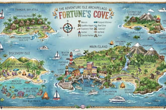 design a colorful tourist, travel, and vacation map illustration