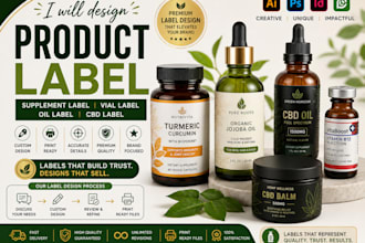 design product label, supplement label, vial label, oil label and cbd label