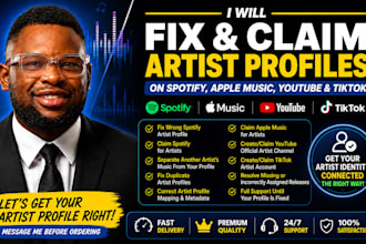 fix, claim and setup wrong spotify, youtube, tiktok, apple music artist profile