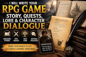write your rpg game story, quests, lore and character dialogue