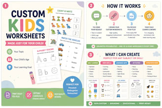 design custom educational worksheets and printables for kids