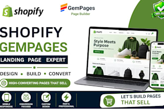 design shopify gempages landing page, shopify store page or gempages website